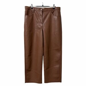 Aritzia Wilfred Melina Faux Leather‎ High Rise Crop Pants Size 14 Brown Mob Wife